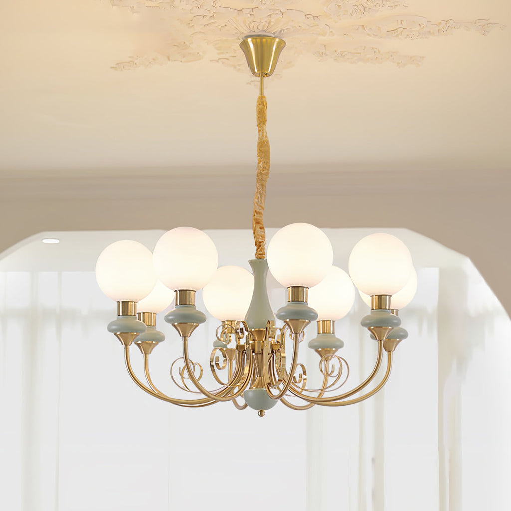 Luxurious Chandelier With Green Glass Shades In Gold Or Black Finish, 3, 5, Or 8 Lights