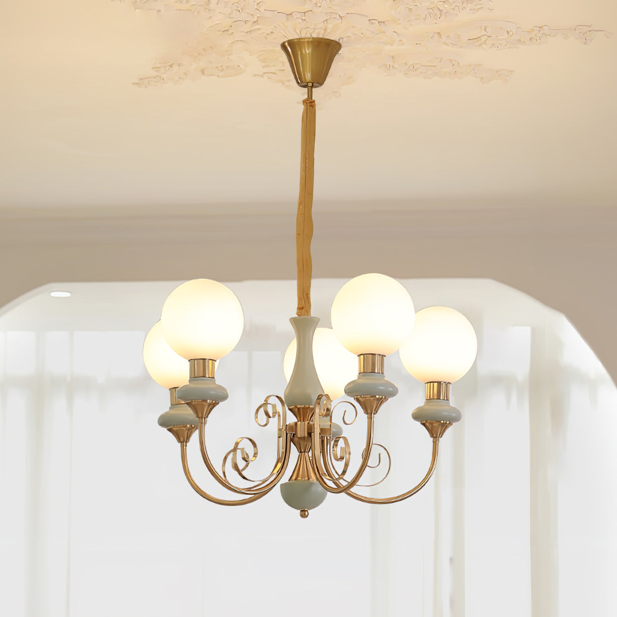 Luxurious Chandelier With Green Glass Shades In Gold Or Black Finish, 3, 5, Or 8 Lights