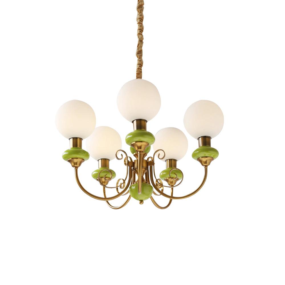 Luxurious Chandelier With Green Glass Shades In Gold Or Black Finish, 3, 5, Or 8 Lights