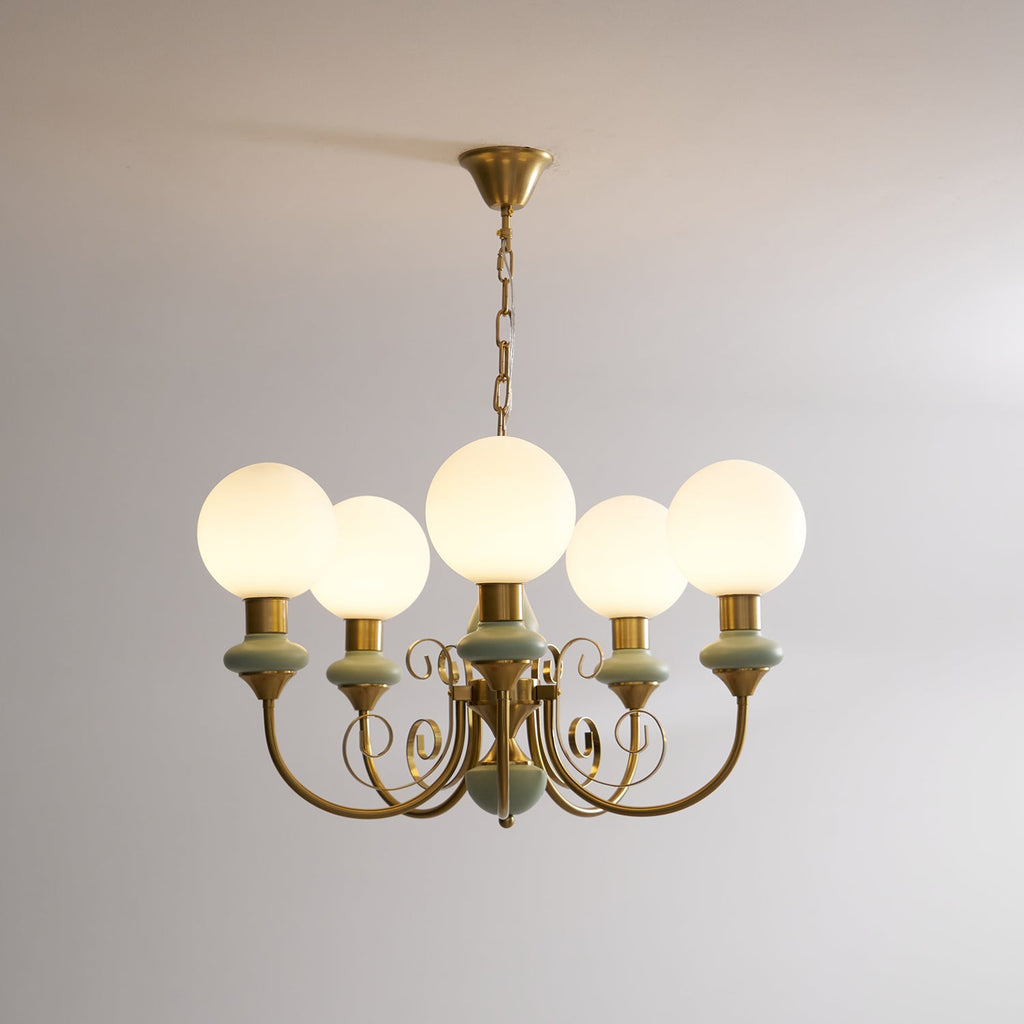 Luxurious Chandelier With Green Glass Shades In Gold Or Black Finish, 3, 5, Or 8 Lights