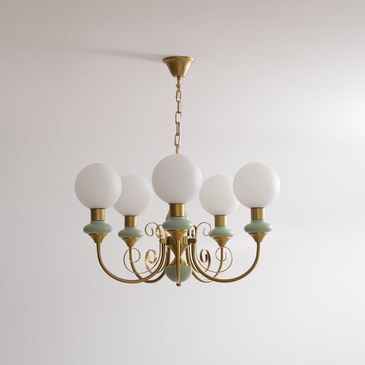 Luxurious Chandelier With Green Glass Shades In Gold Or Black Finish, 3, 5, Or 8 Lights