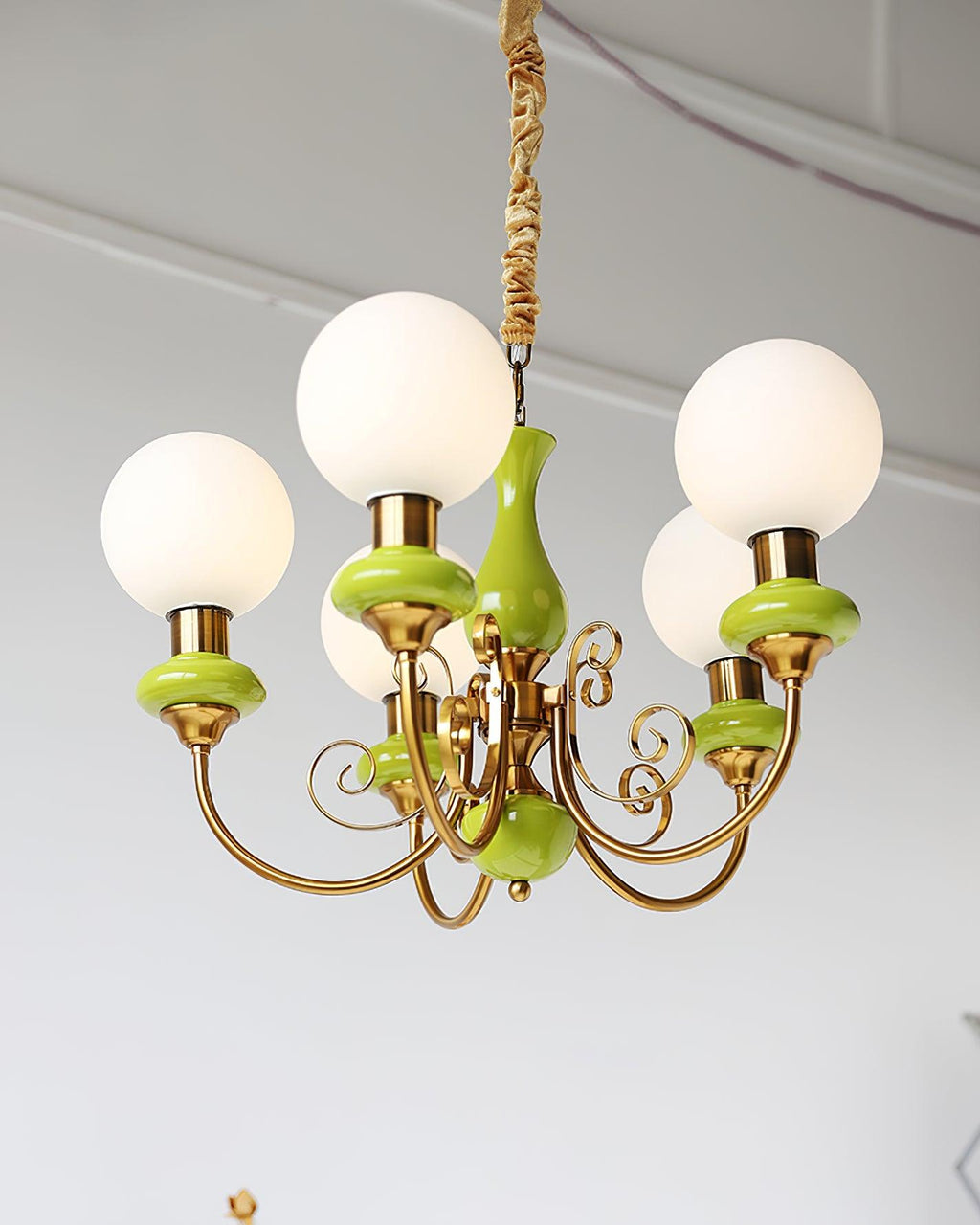 Luxurious Chandelier With Green Glass Shades In Gold Or Black Finish, 3, 5, Or 8 Lights