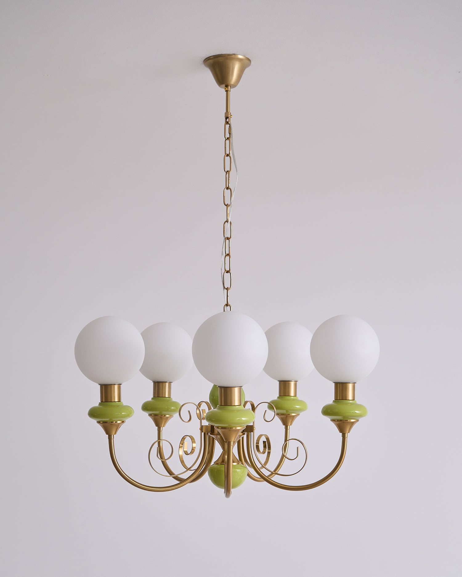 Luxurious Chandelier With Green Glass Shades In Gold Or Black Finish, 3, 5, Or 8 Lights