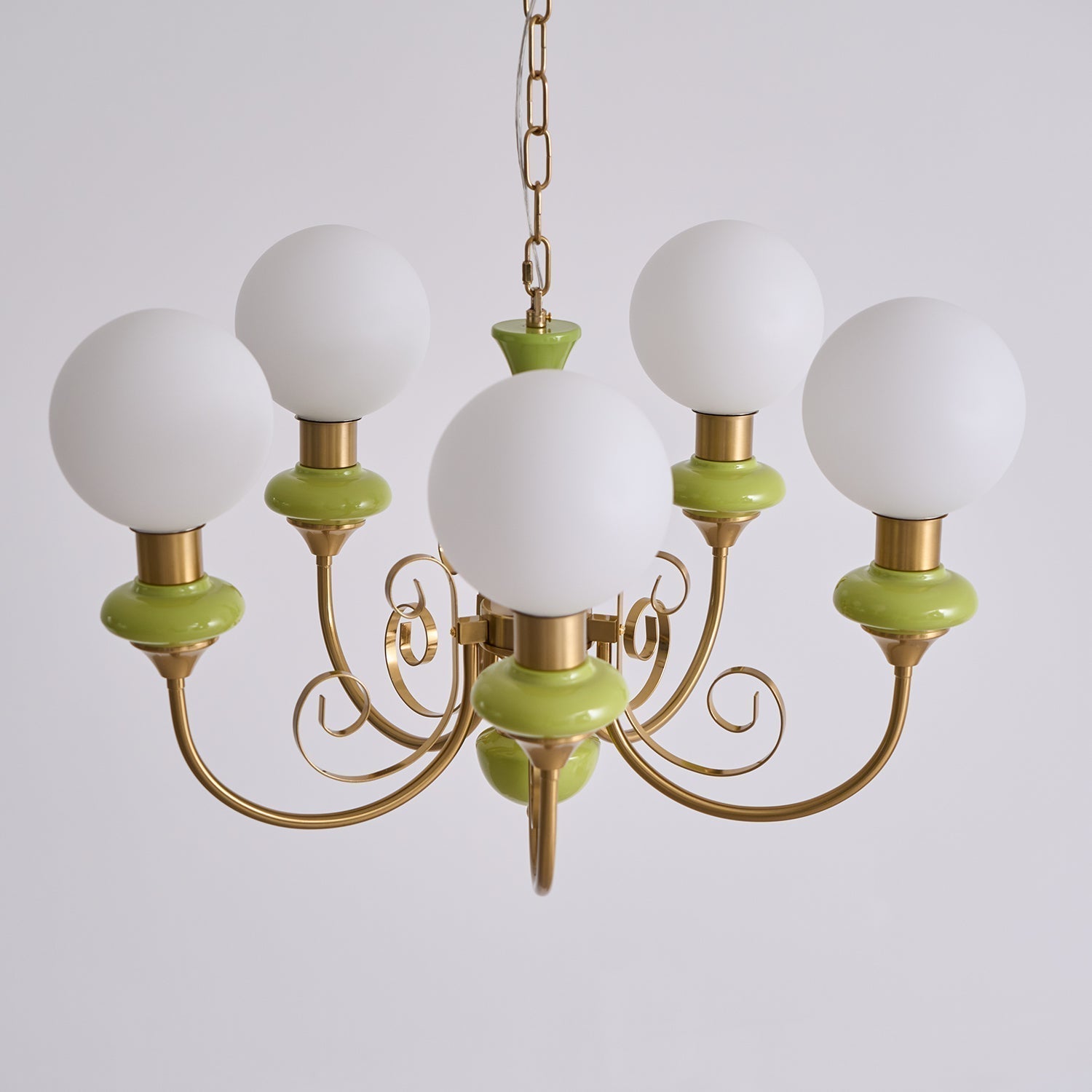 Luxurious Chandelier With Green Glass Shades In Gold Or Black Finish, 3, 5, Or 8 Lights