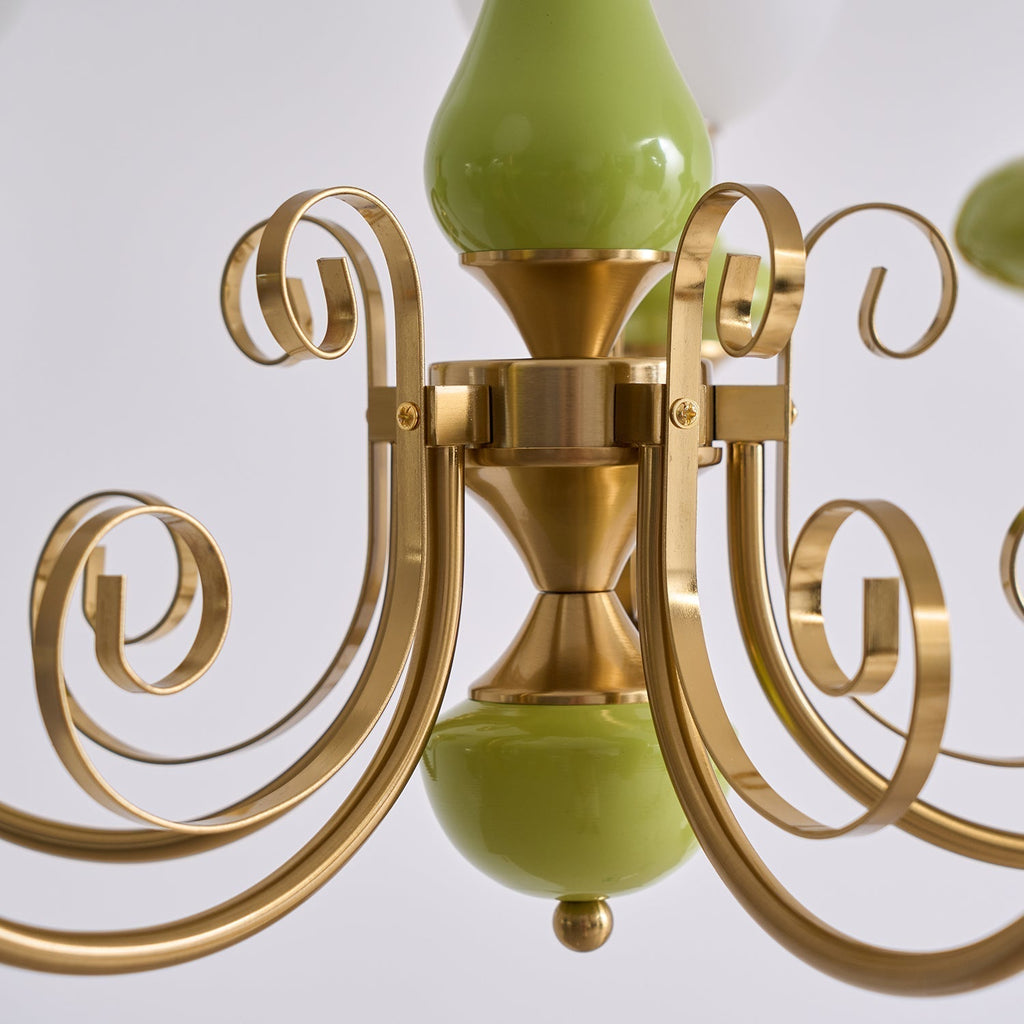 Luxurious Chandelier With Green Glass Shades In Gold Or Black Finish, 3, 5, Or 8 Lights