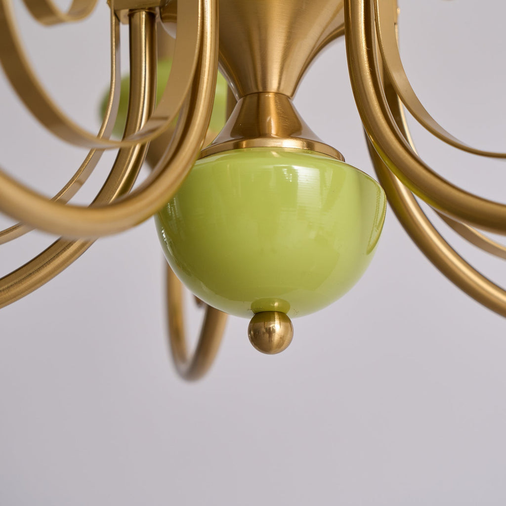Luxurious Chandelier With Green Glass Shades In Gold Or Black Finish, 3, 5, Or 8 Lights
