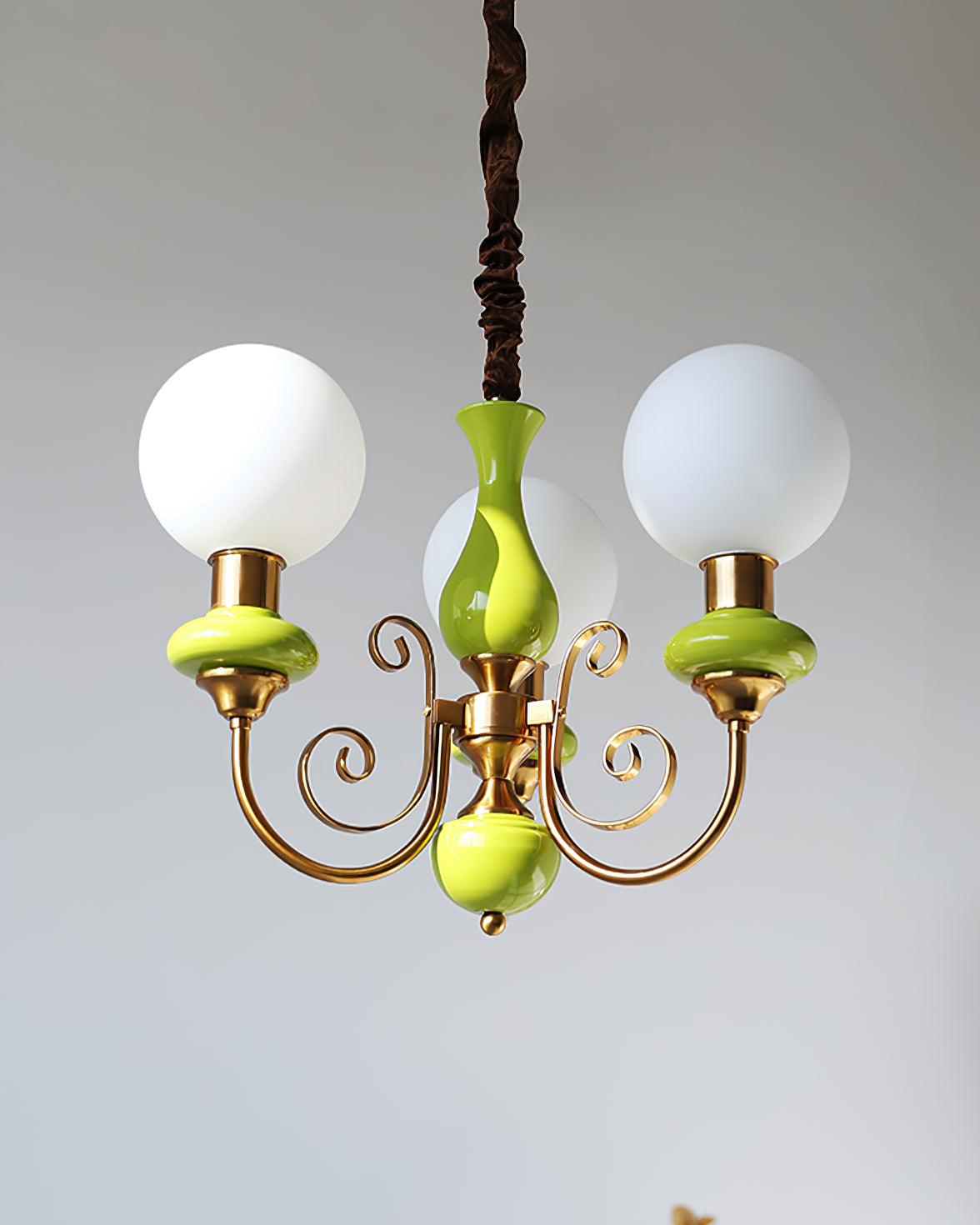 Luxurious Chandelier With Green Glass Shades In Gold Or Black Finish, 3, 5, Or 8 Lights