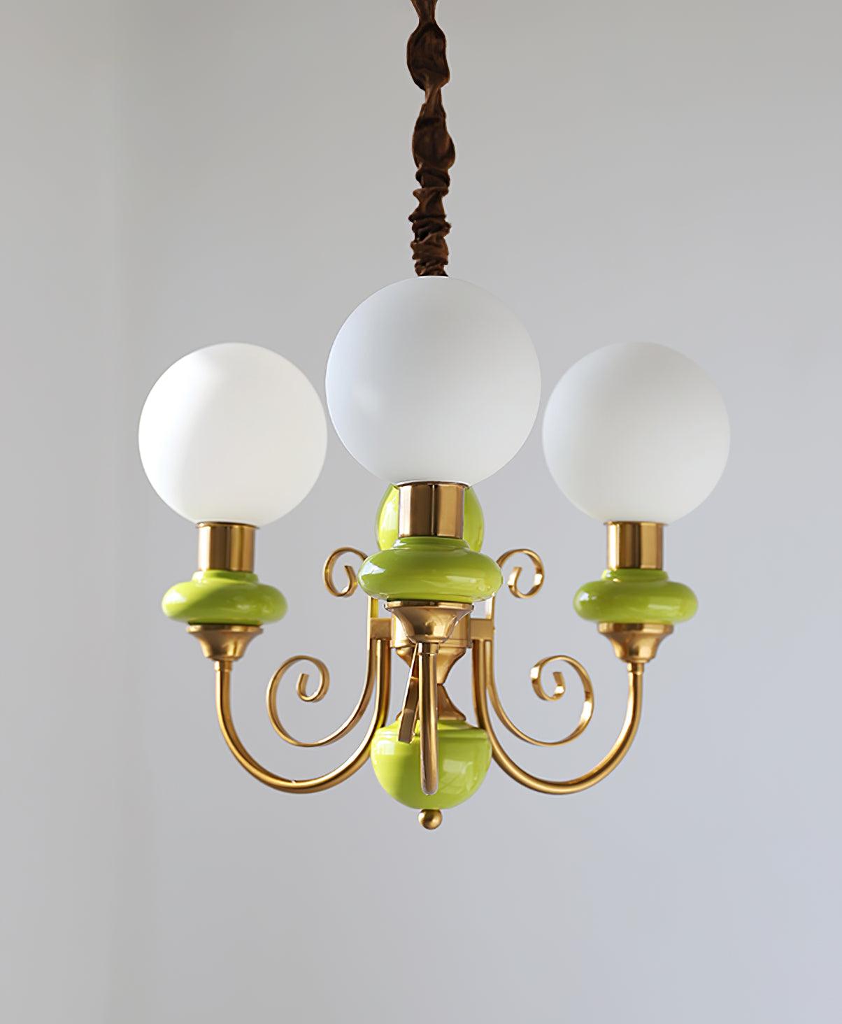 Luxurious Chandelier With Green Glass Shades In Gold Or Black Finish, 3, 5, Or 8 Lights