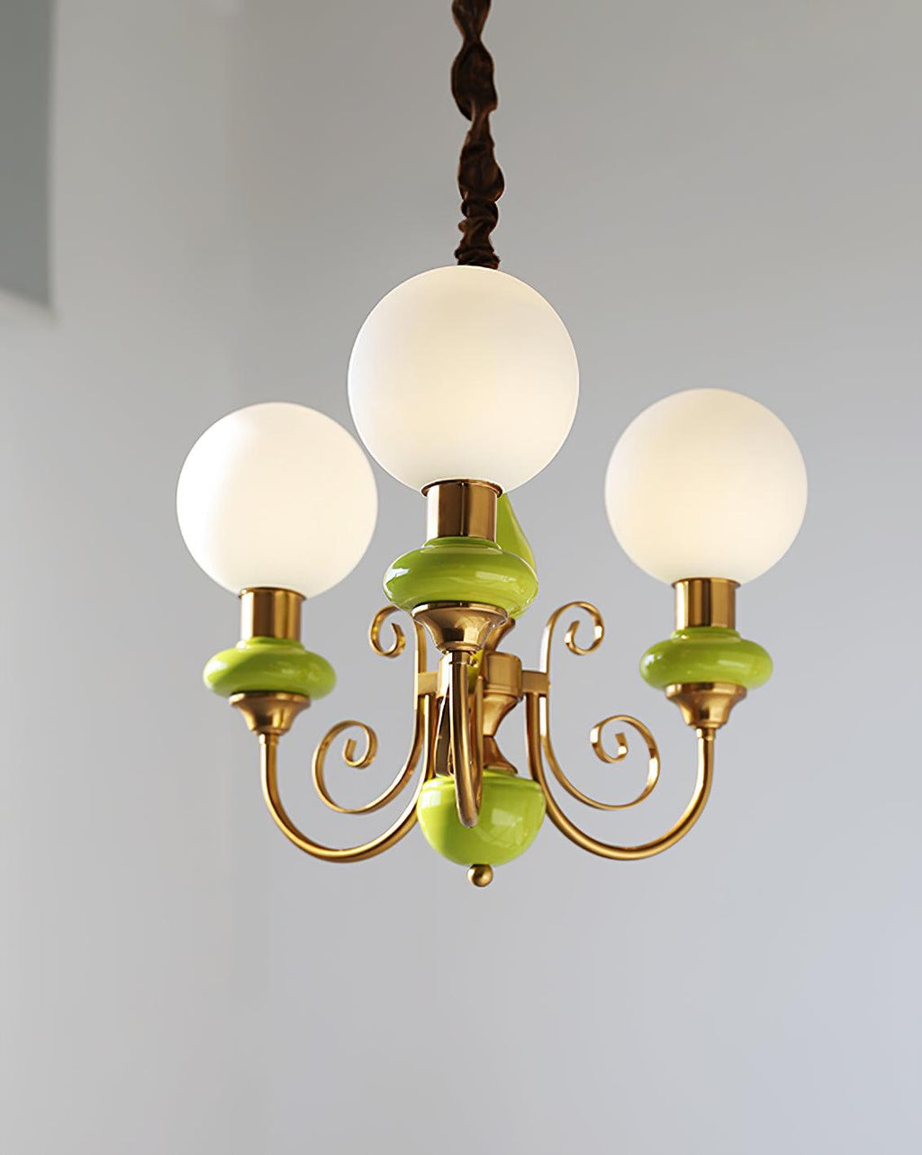 Luxurious Chandelier With Green Glass Shades In Gold Or Black Finish, 3, 5, Or 8 Lights