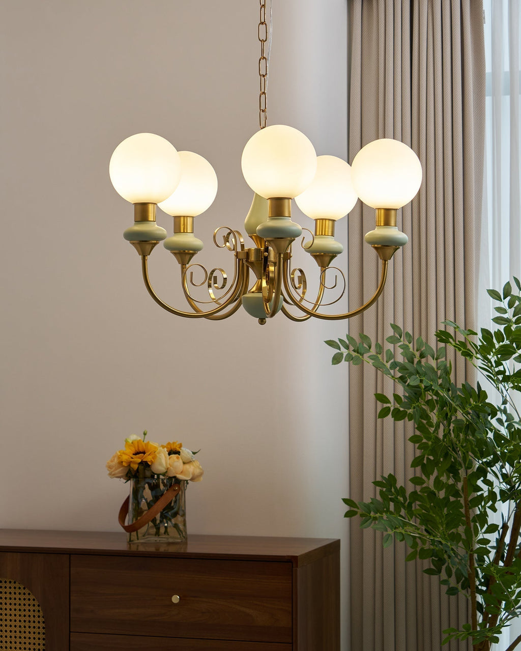 Luxurious Chandelier With Green Glass Shades In Gold Or Black Finish, 3, 5, Or 8 Lights