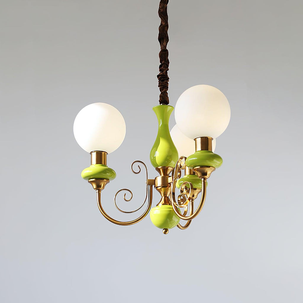Luxurious Chandelier With Green Glass Shades In Gold Or Black Finish, 3, 5, Or 8 Lights