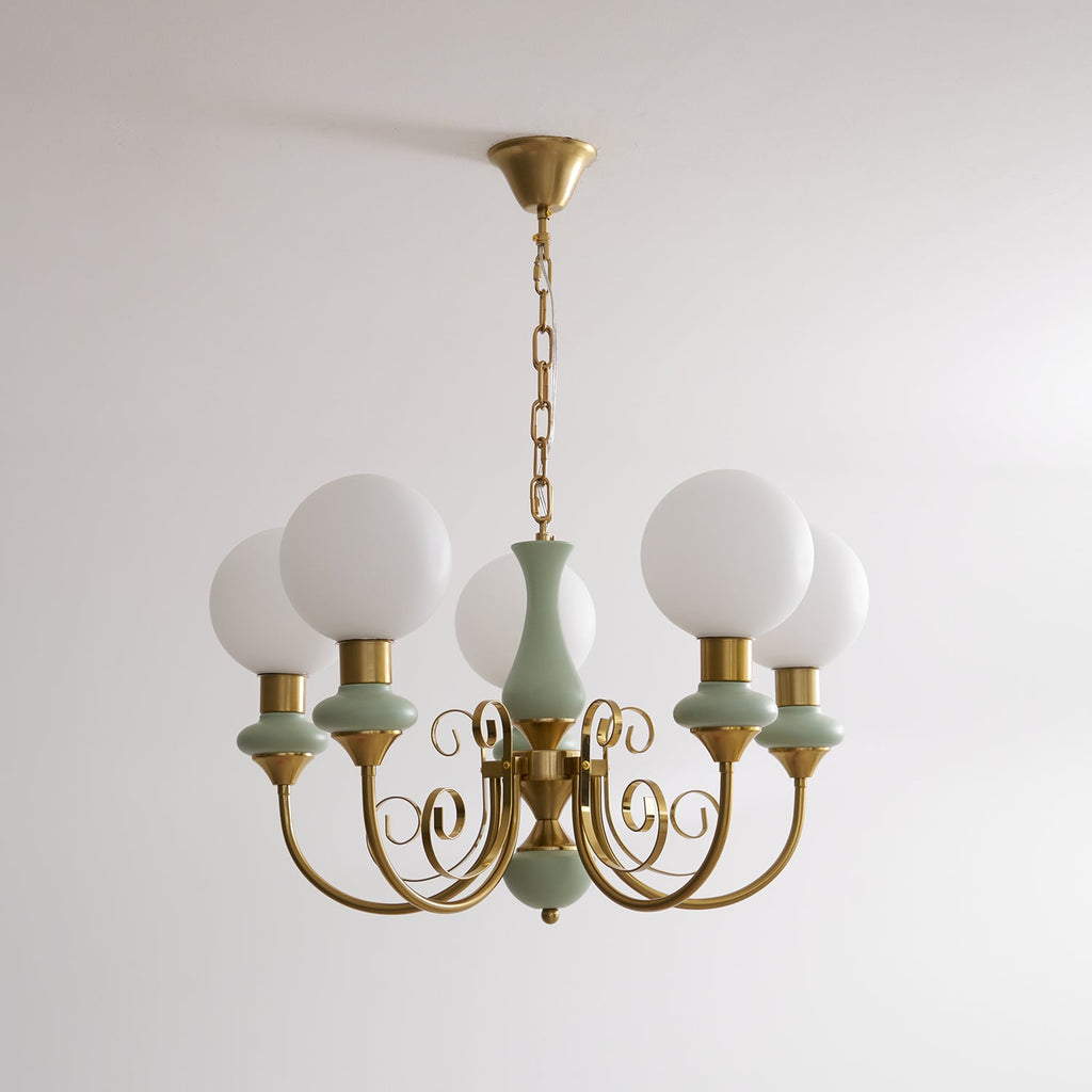 Luxurious Chandelier With Green Glass Shades In Gold Or Black Finish, 3, 5, Or 8 Lights