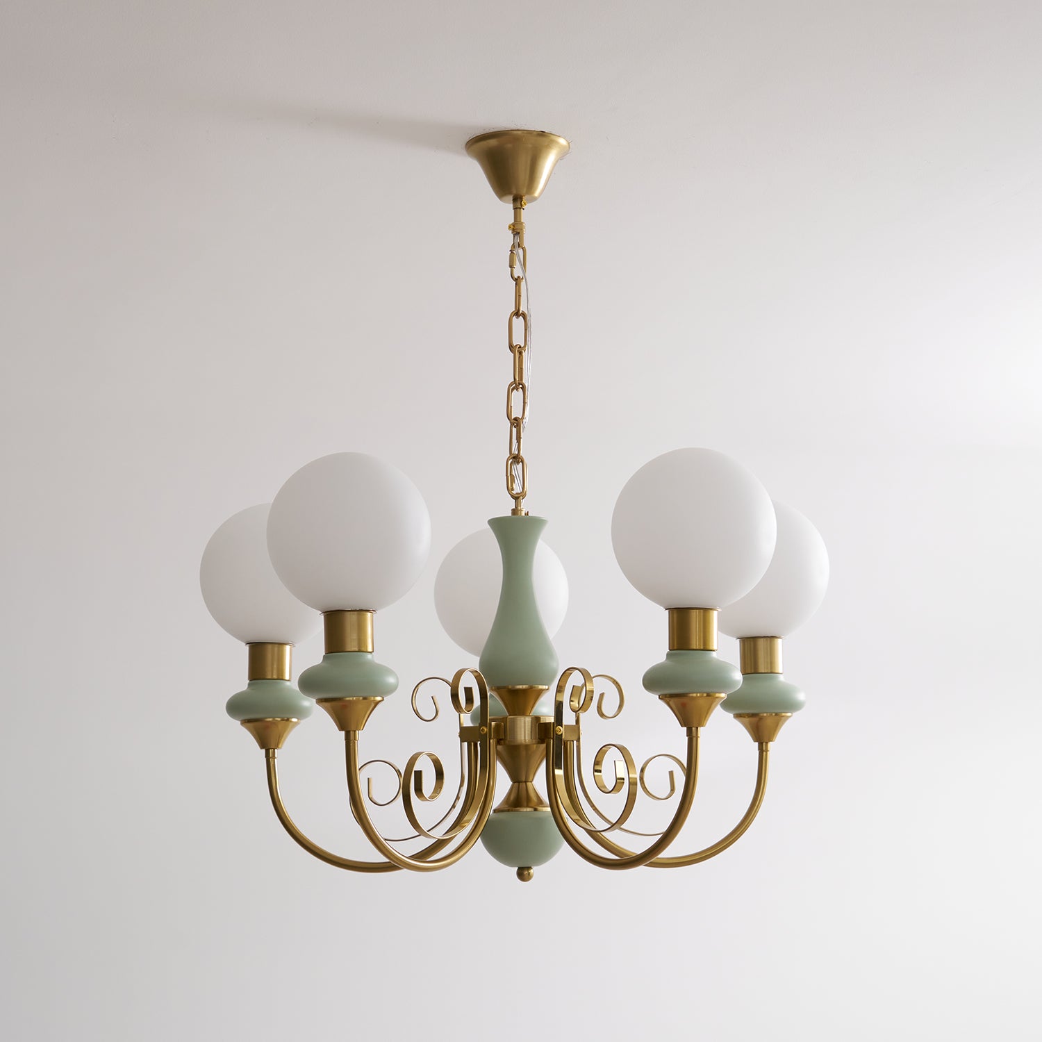 Luxurious Chandelier With Green Glass Shades In Gold Or Black Finish, 3, 5, Or 8 Lights