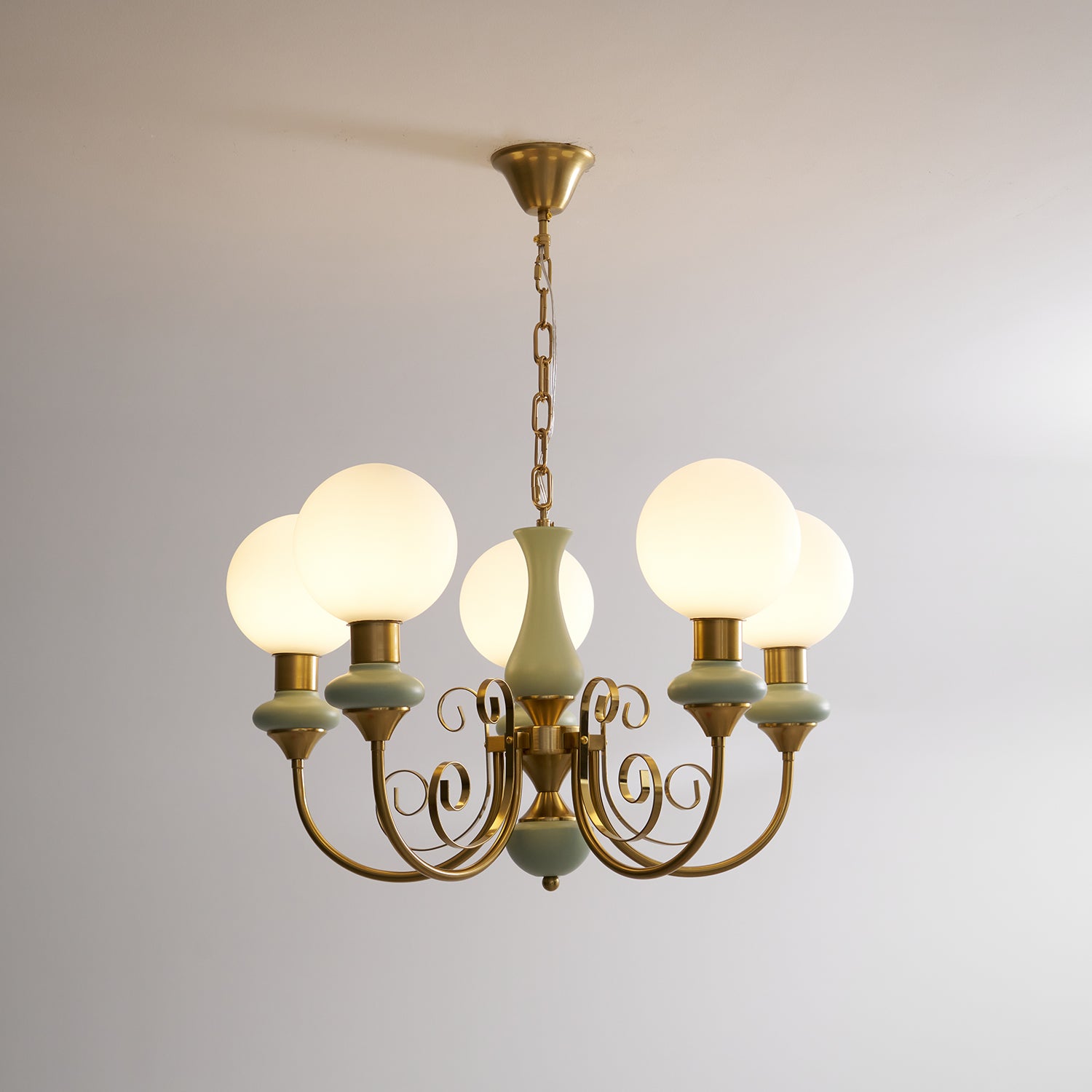 Luxurious Chandelier With Green Glass Shades In Gold Or Black Finish, 3, 5, Or 8 Lights