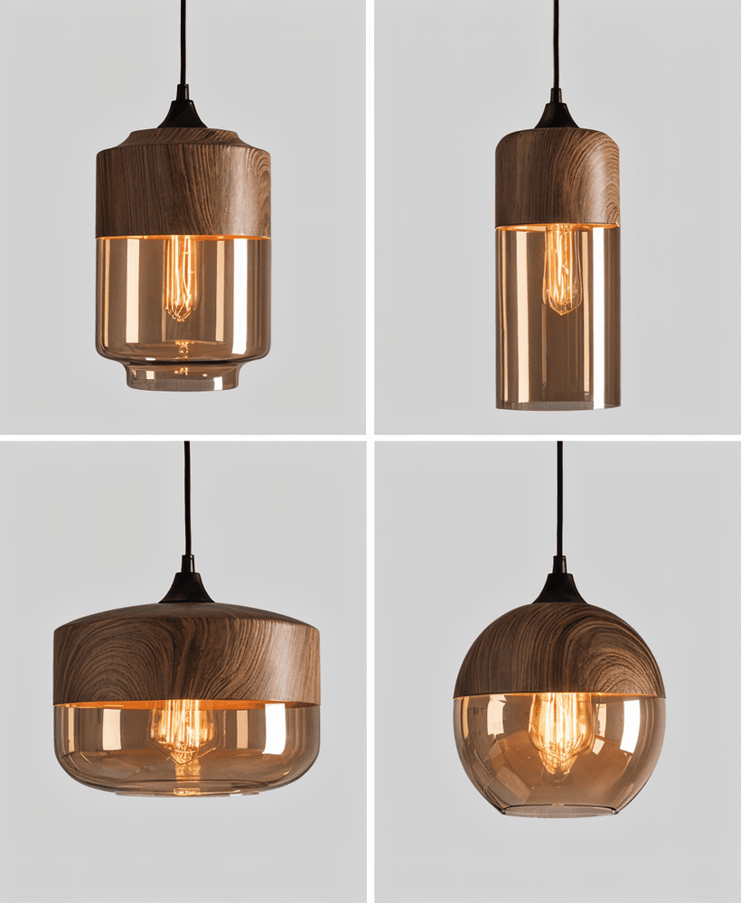 Lampada a sospensione in vetro ambra con struttura in metallo scandinava, attacco E27 regolabile