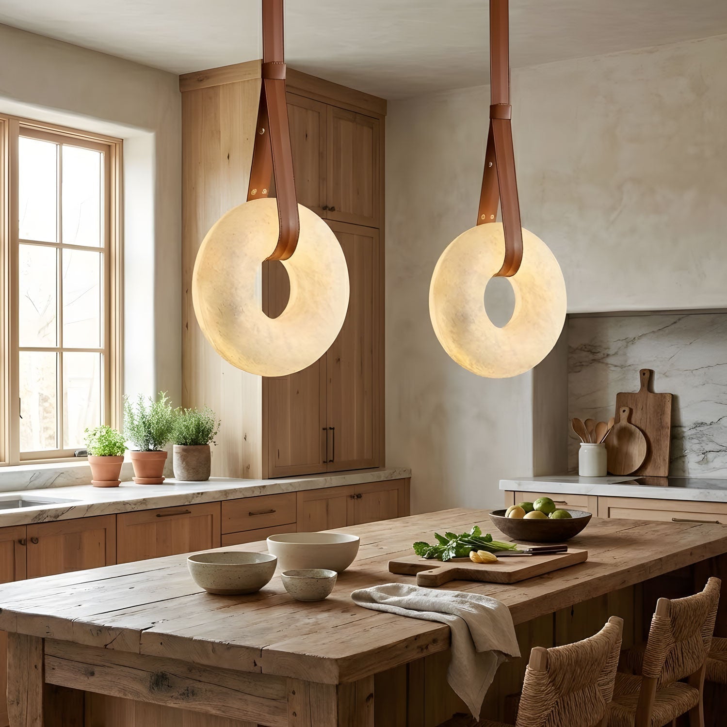 Alabaster-Ring-Hängeleuchte mit LED, Naturstein in Braun bis Gold, 3000K–6000K