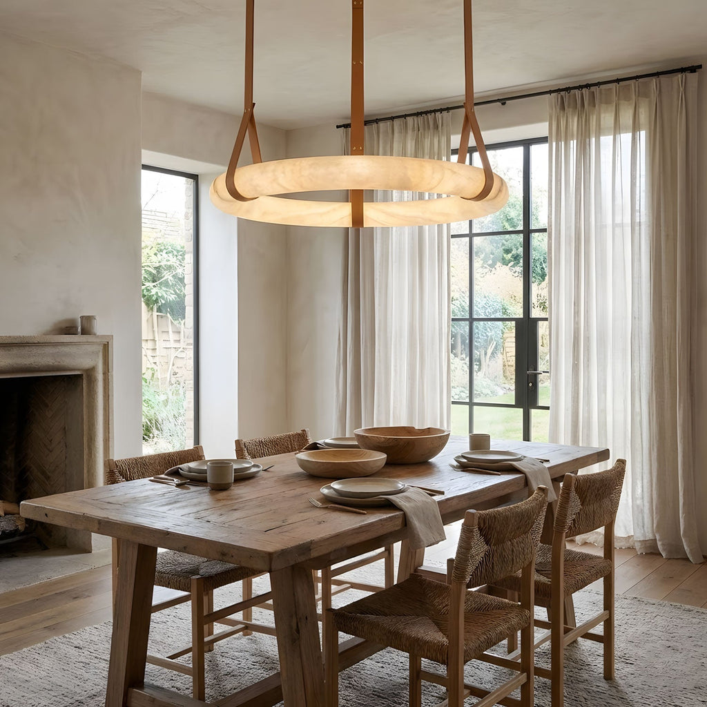 Alabaster-Ring-Hängeleuchte mit LED, Naturstein in Braun bis Gold, 3000K–6000K