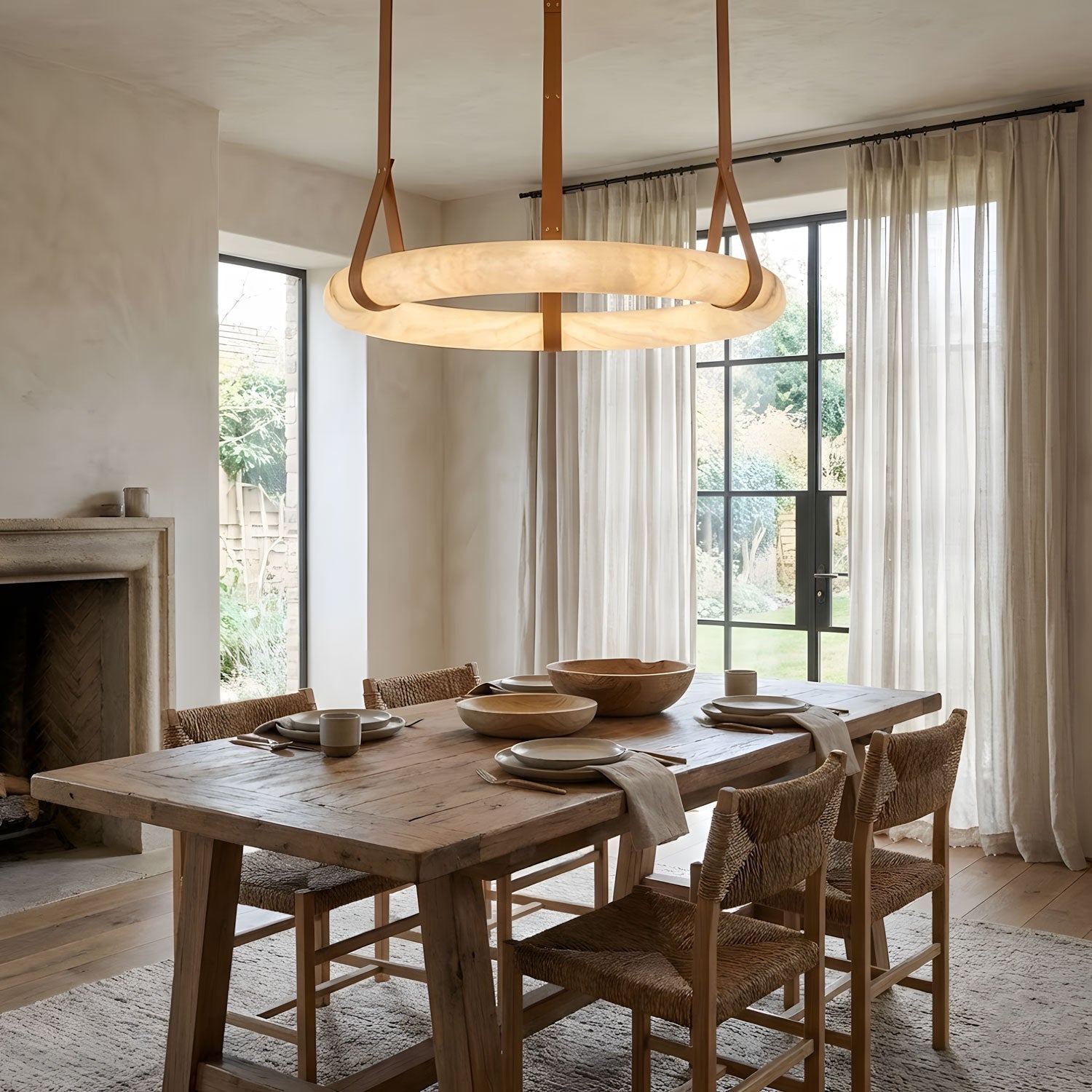 Alabaster-Ring-Hängeleuchte mit LED, Naturstein in Braun bis Gold, 3000K–6000K