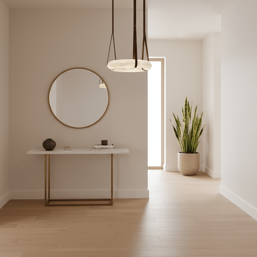 Alabaster-Ring-Hängeleuchte mit LED, Naturstein in Braun bis Gold, 3000K–6000K