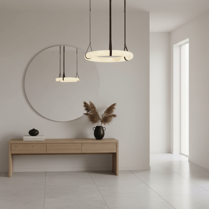 Alabaster-Ring-Hängeleuchte mit LED, Naturstein in Braun bis Gold, 3000K–6000K