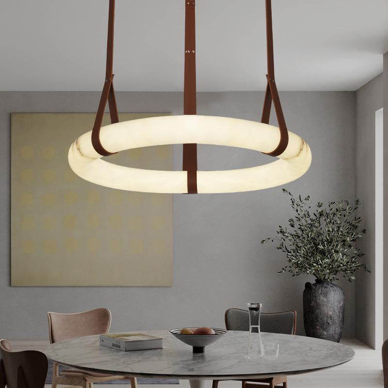 Alabaster-Ring-Hängeleuchte mit LED, Naturstein in Braun bis Gold, 3000K–6000K
