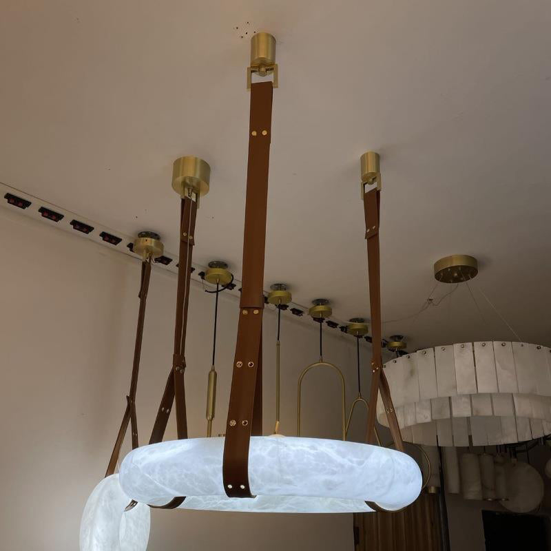 Alabaster-Ring-Hängeleuchte mit LED, Naturstein in Braun bis Gold, 3000K–6000K
