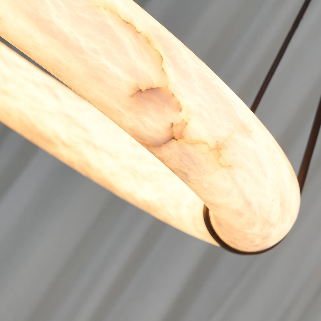 Alabaster-Ring-Hängeleuchte mit LED, Naturstein in Braun bis Gold, 3000K–6000K