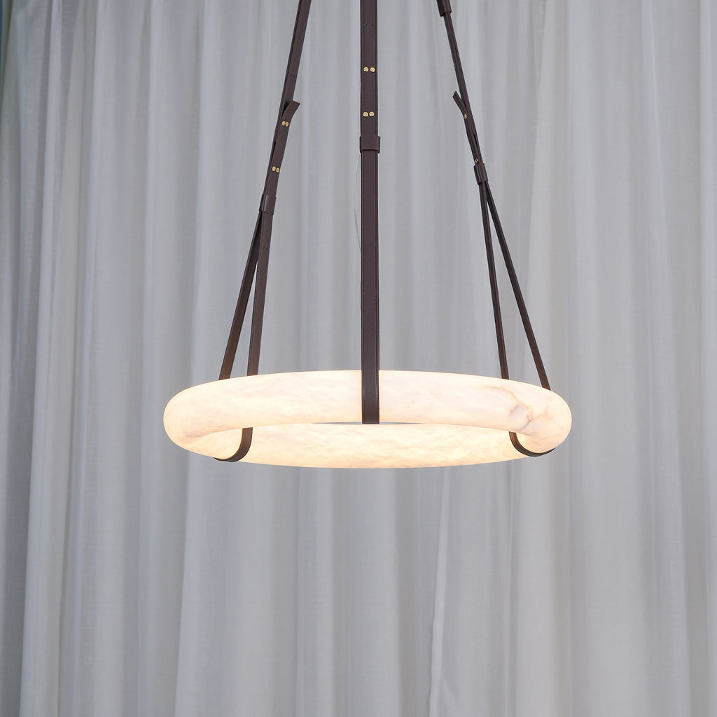 Alabaster-Ring-Hängeleuchte mit LED, Naturstein in Braun bis Gold, 3000K–6000K