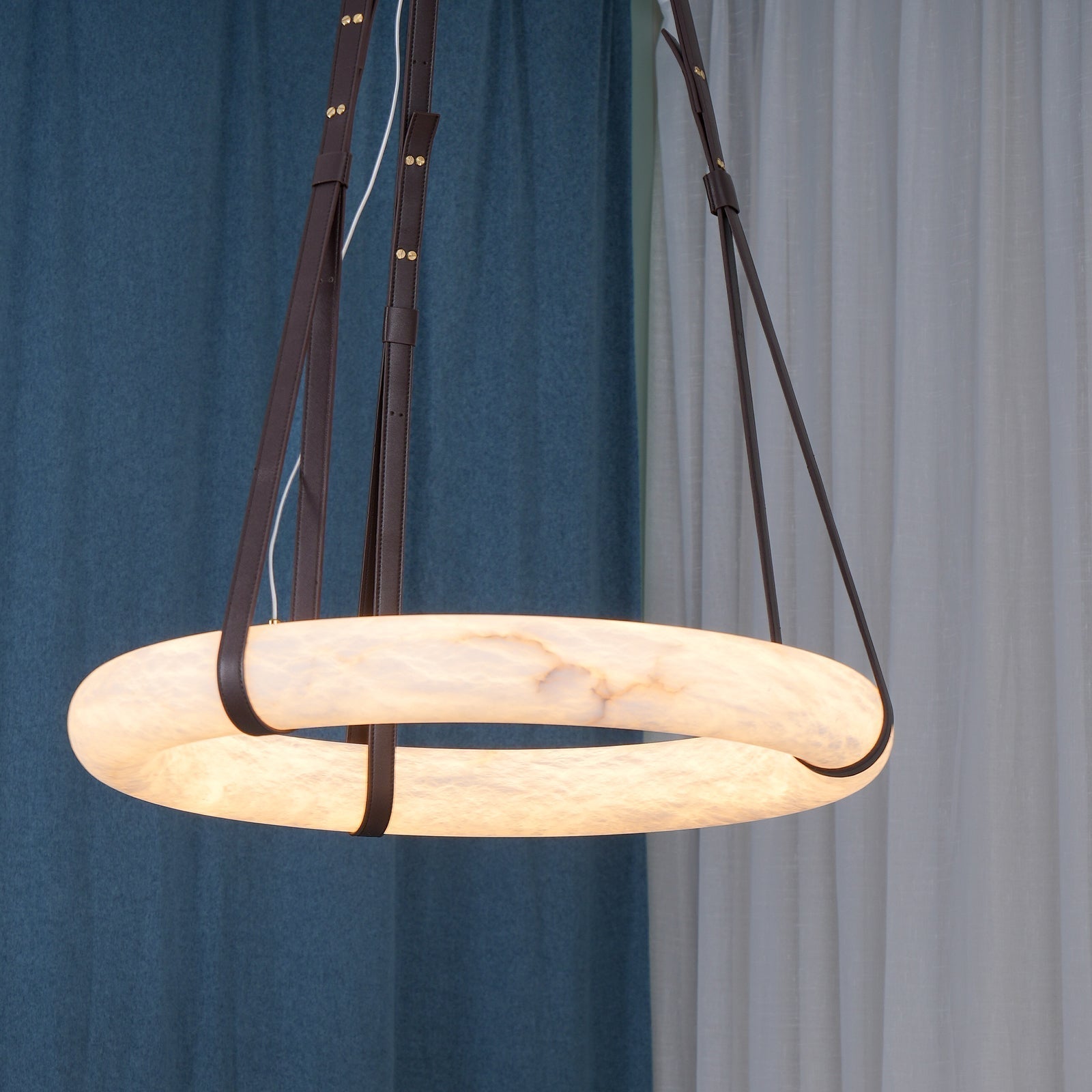 Alabaster-Ring-Hängeleuchte mit LED, Naturstein in Braun bis Gold, 3000K–6000K