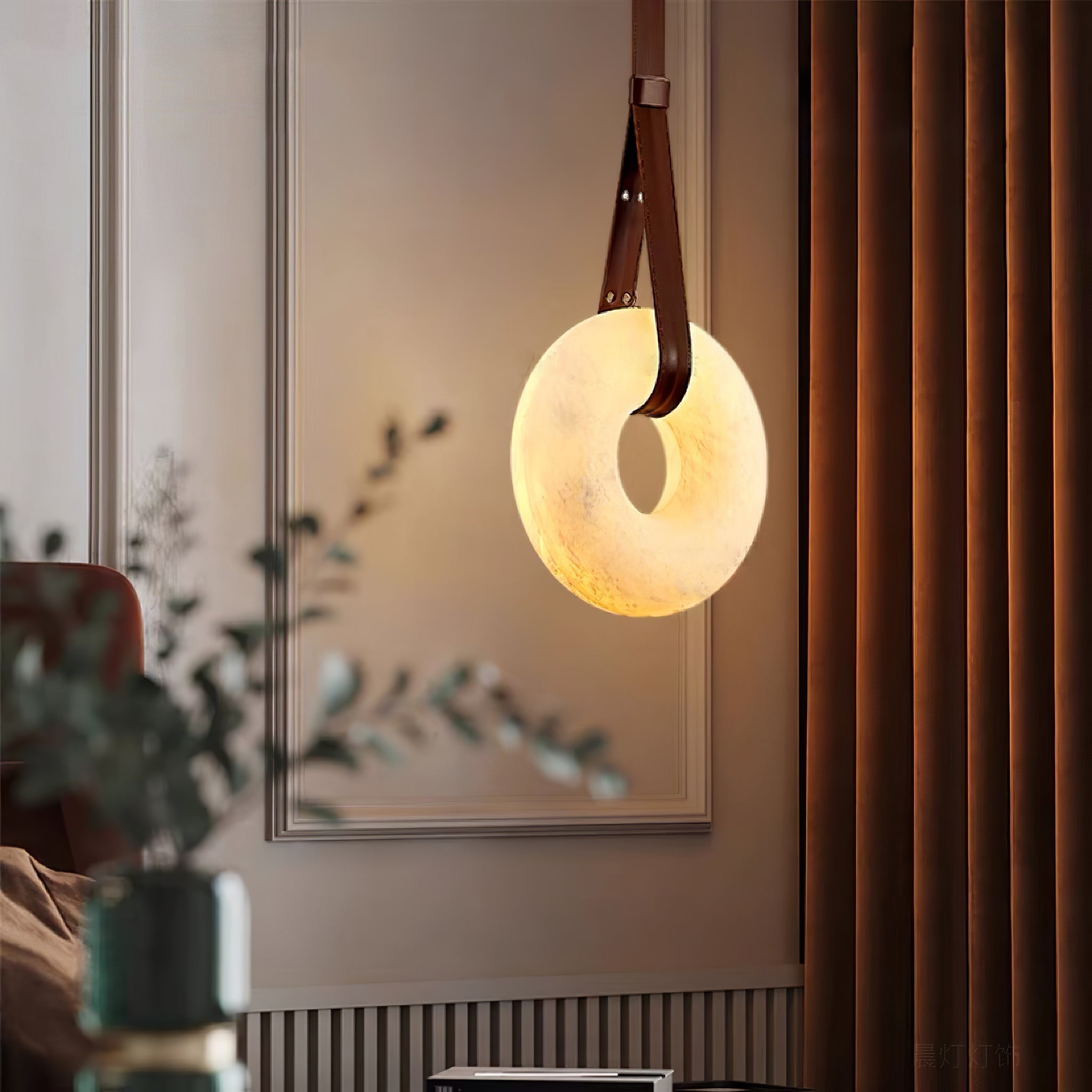 Alabaster-Ring-Hängeleuchte mit LED, Naturstein in Braun bis Gold, 3000K–6000K