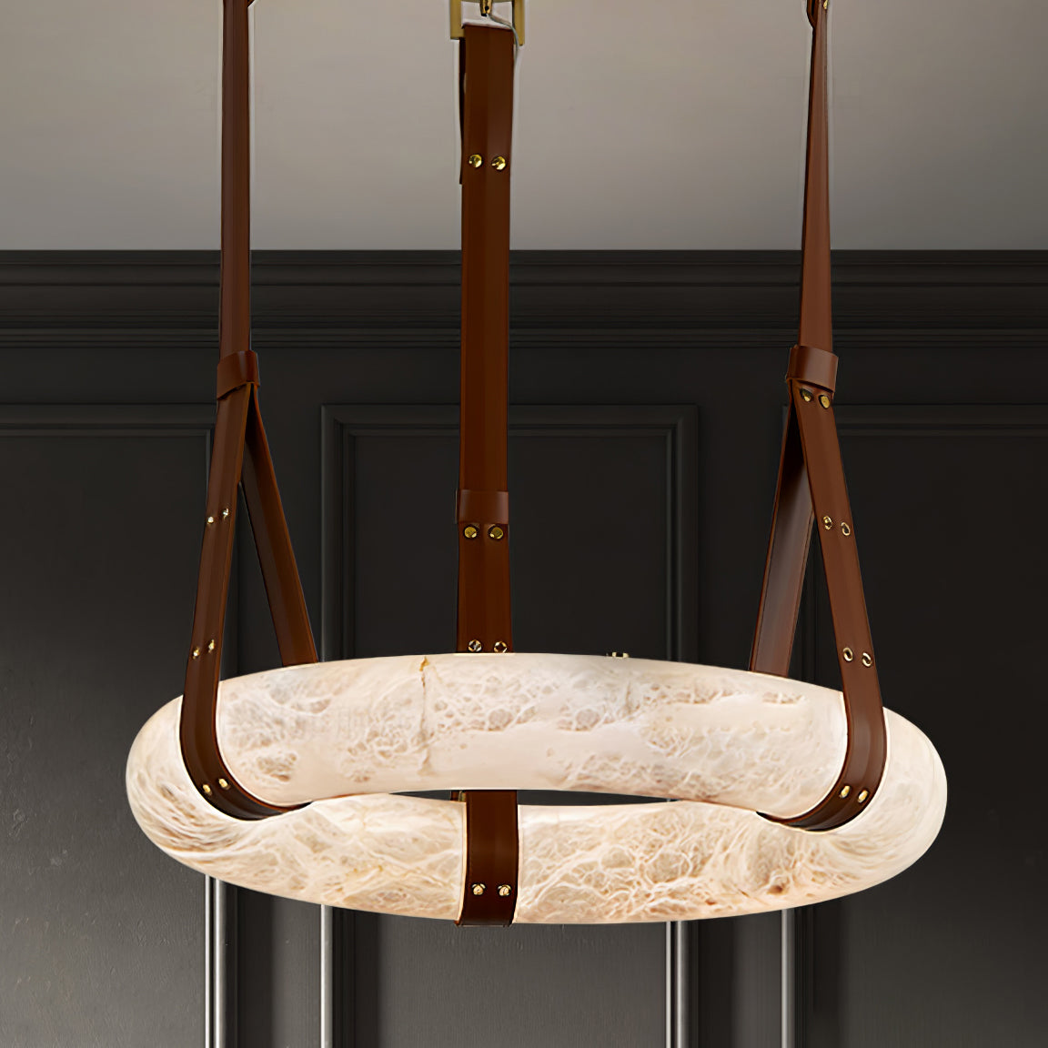 Alabaster-Ring-Hängeleuchte mit LED, Naturstein in Braun bis Gold, 3000K–6000K