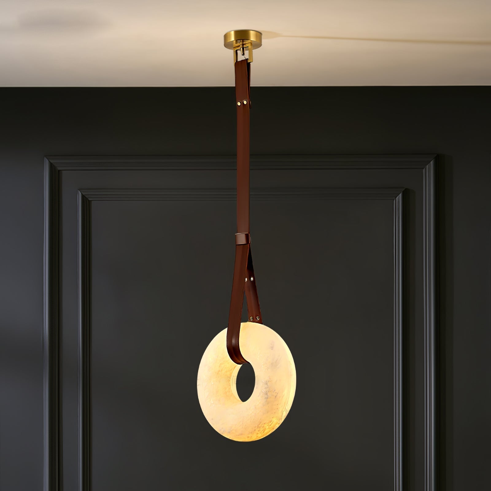 Alabaster-Ring-Hängeleuchte mit LED, Naturstein in Braun bis Gold, 3000K–6000K