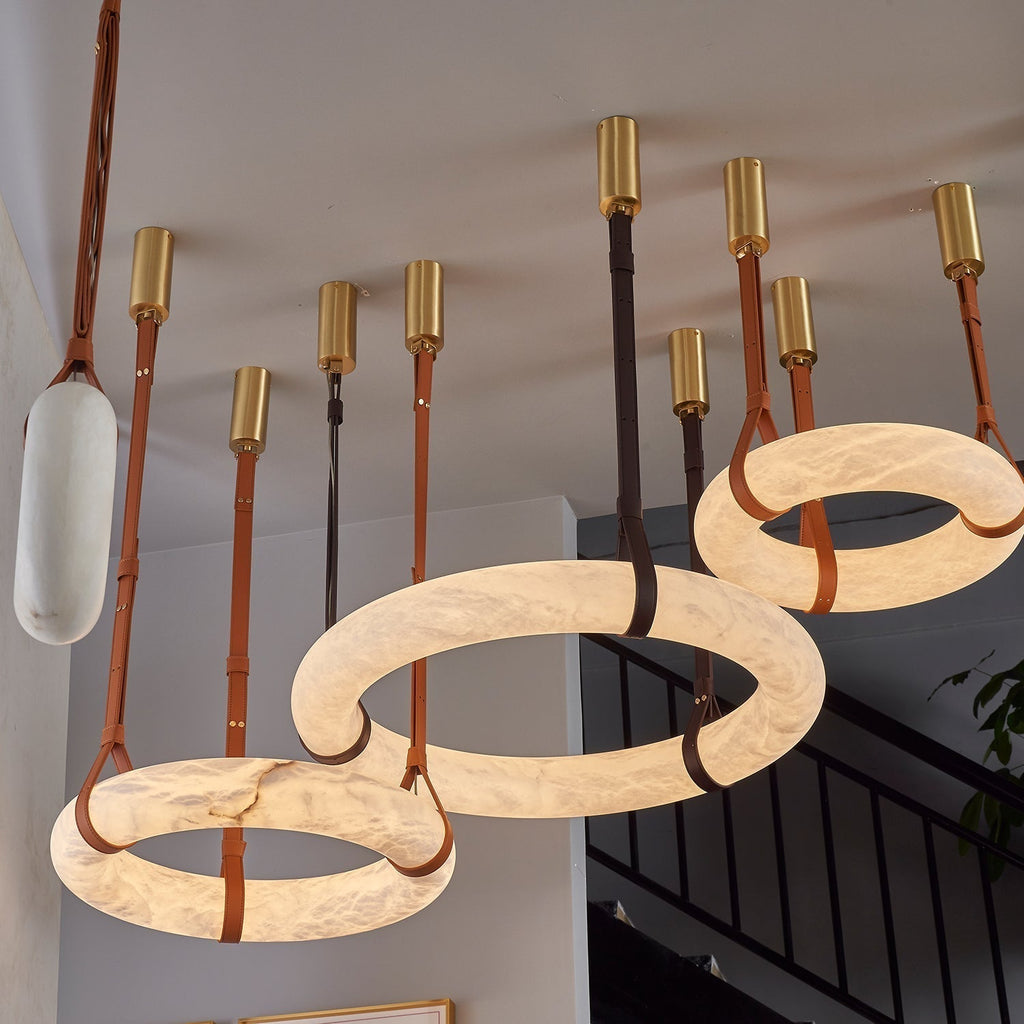 Alabaster-Ring-Hängeleuchte mit LED, Naturstein in Braun bis Gold, 3000K–6000K