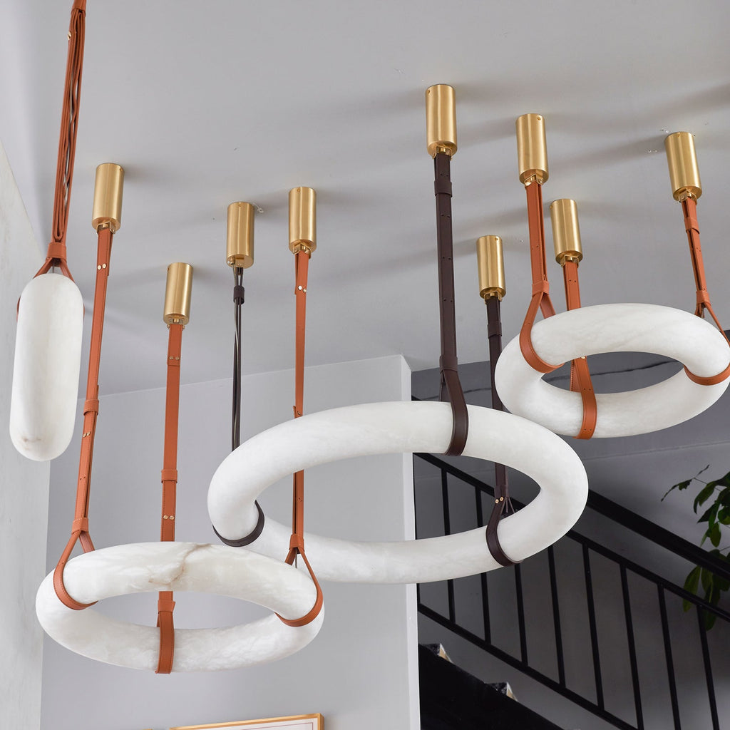 Alabaster-Ring-Hängeleuchte mit LED, Naturstein in Braun bis Gold, 3000K–6000K