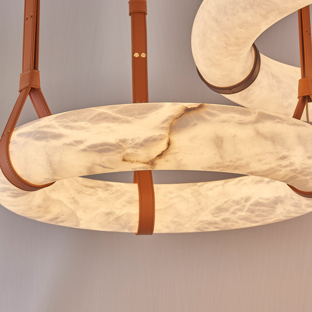 Alabaster-Ring-Hängeleuchte mit LED, Naturstein in Braun bis Gold, 3000K–6000K