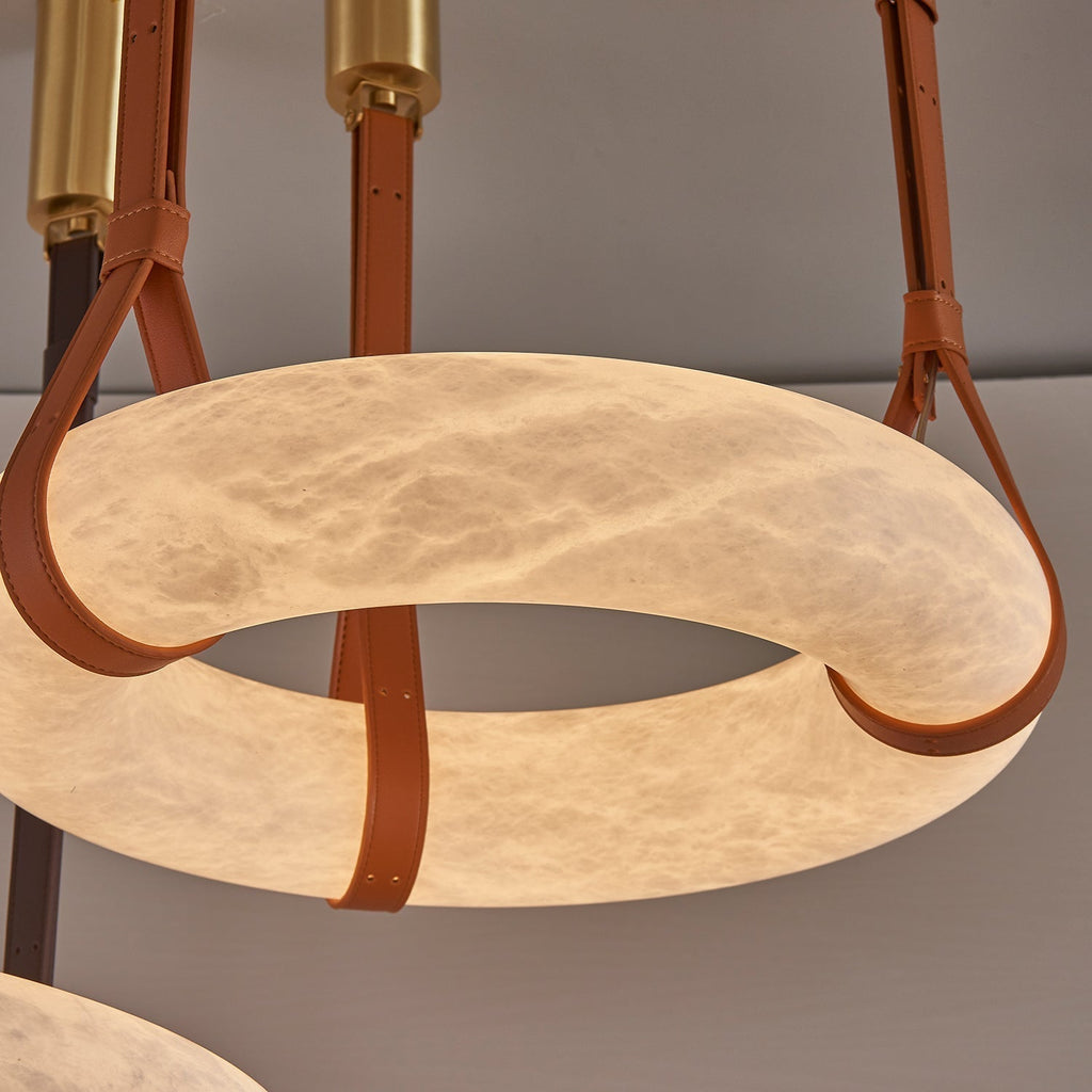 Alabaster-Ring-Hängeleuchte mit LED, Naturstein in Braun bis Gold, 3000K–6000K