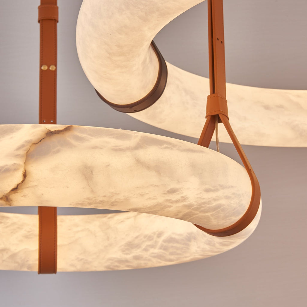 Alabaster-Ring-Hängeleuchte mit LED, Naturstein in Braun bis Gold, 3000K–6000K