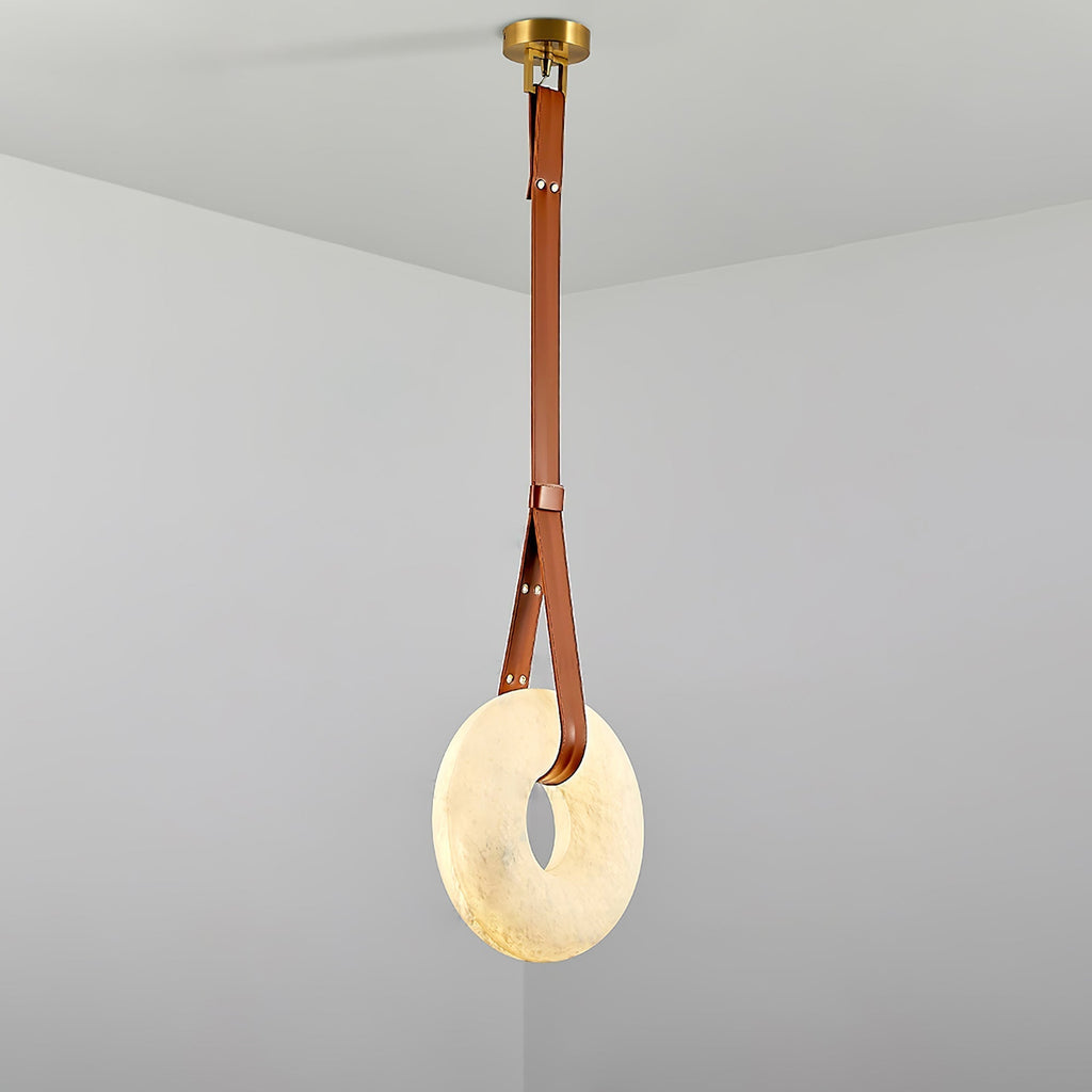 Alabaster-Ring-Hängeleuchte mit LED, Naturstein in Braun bis Gold, 3000K–6000K