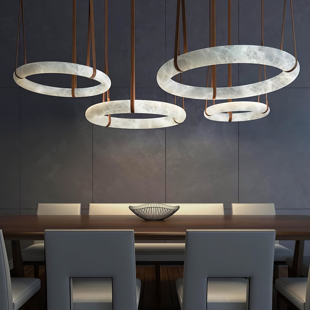 Alabaster-Ring-Hängeleuchte mit LED, Naturstein in Braun bis Gold, 3000K–6000K