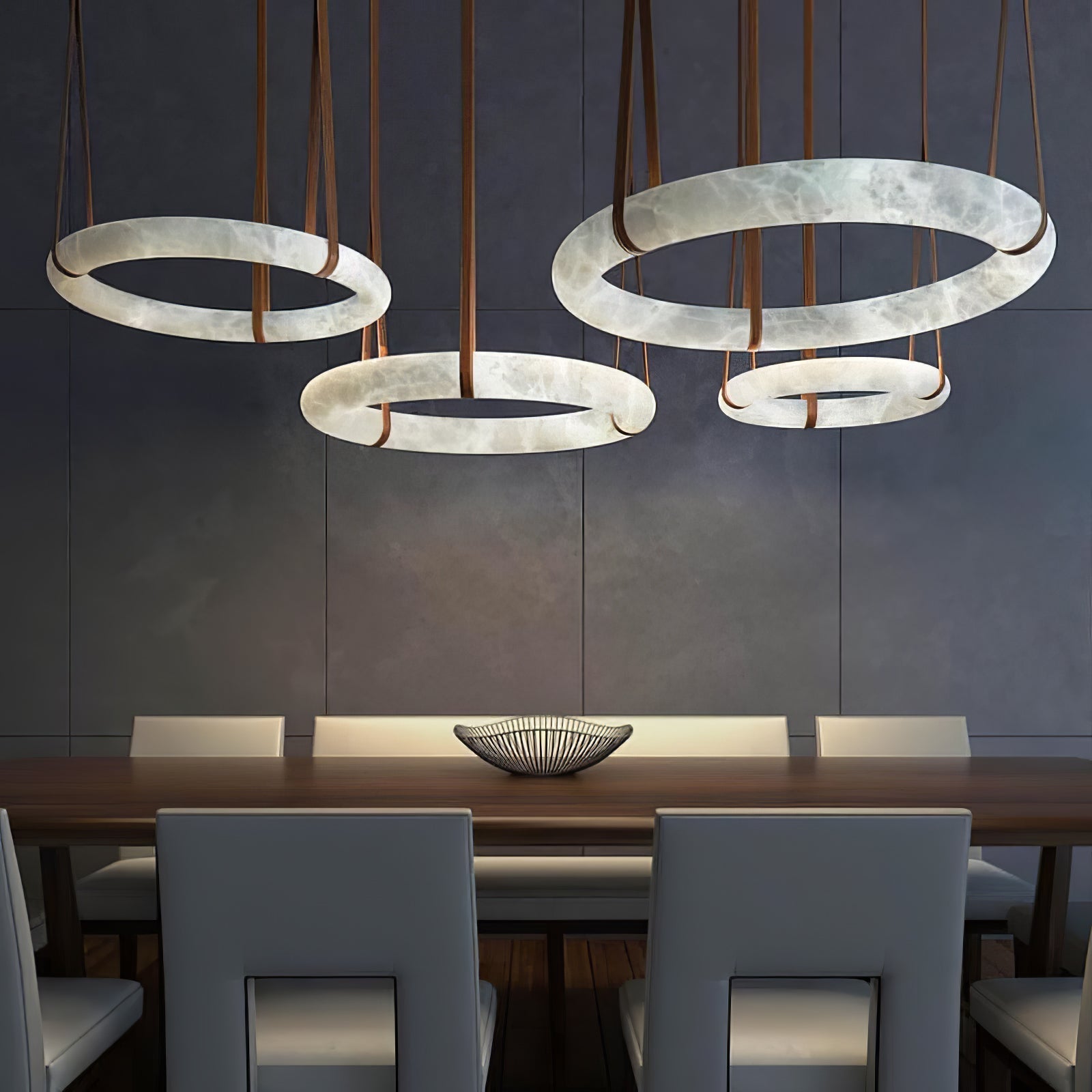 Alabaster-Ring-Hängeleuchte mit LED, Naturstein in Braun bis Gold, 3000K–6000K