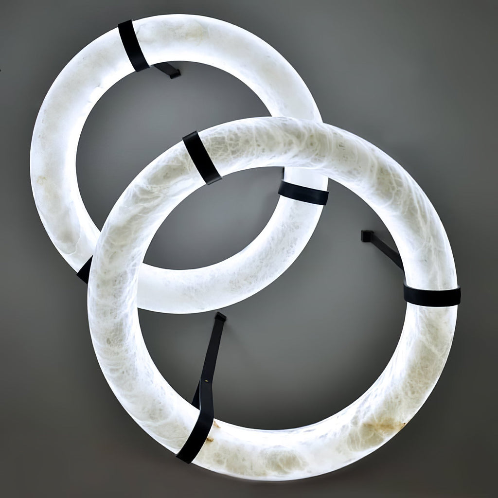 Alabaster-Ring-Hängeleuchte mit LED, Naturstein in Braun bis Gold, 3000K–6000K
