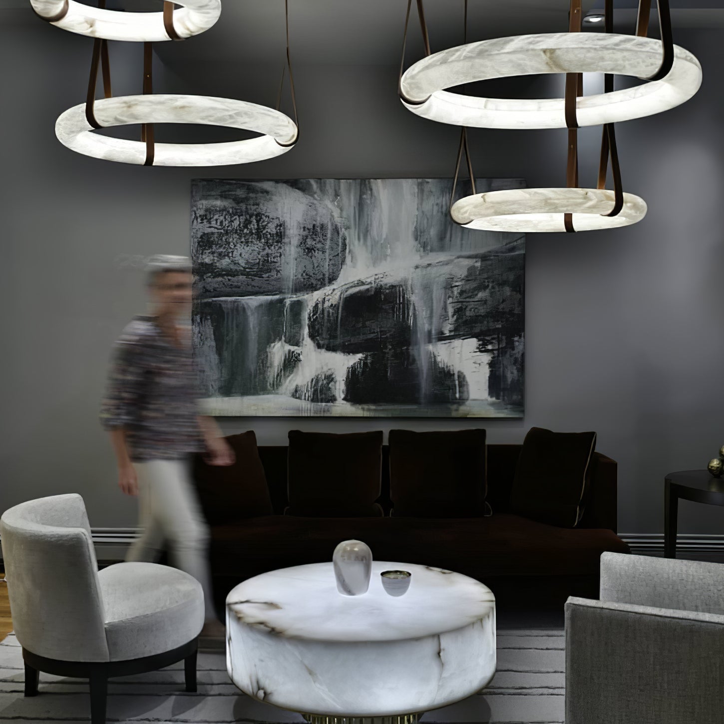 Alabaster-Ring-Hängeleuchte mit LED, Naturstein in Braun bis Gold, 3000K–6000K