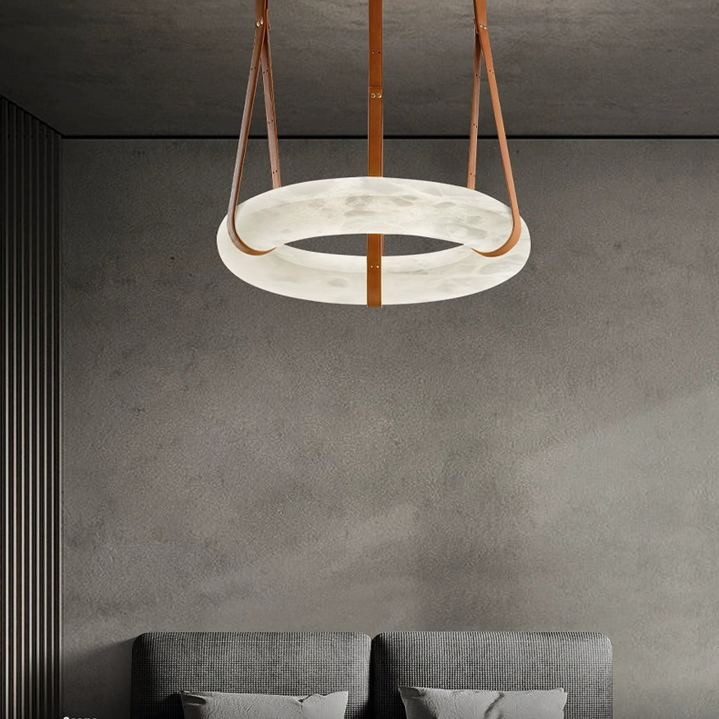Alabaster-Ring-Hängeleuchte mit LED, Naturstein in Braun bis Gold, 3000K–6000K
