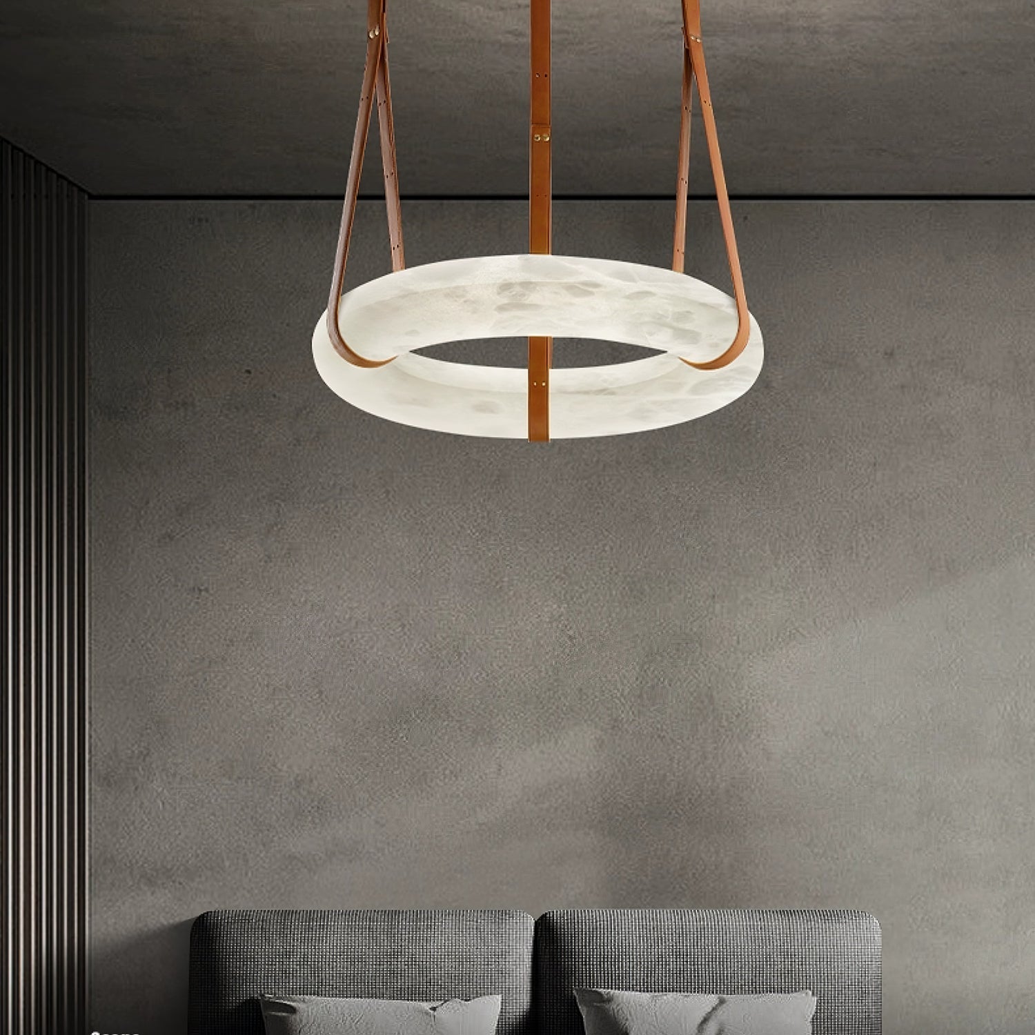 Alabaster-Ring-Hängeleuchte mit LED, Naturstein in Braun bis Gold, 3000K–6000K