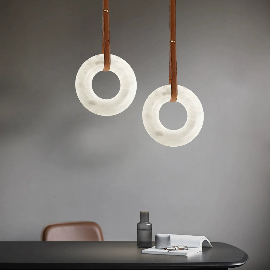 Alabaster-Ring-Hängeleuchte mit LED, Naturstein in Braun bis Gold, 3000K–6000K