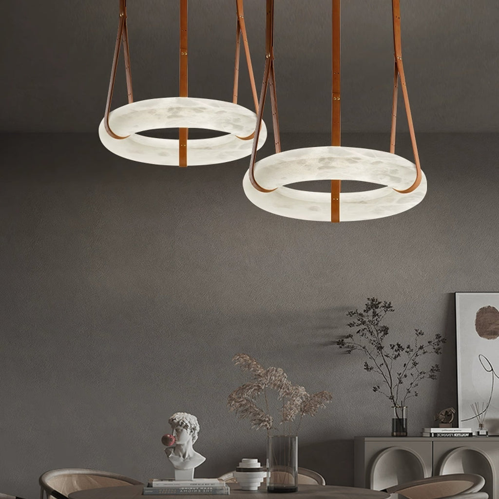 Alabaster-Ring-Hängeleuchte mit LED, Naturstein in Braun bis Gold, 3000K–6000K