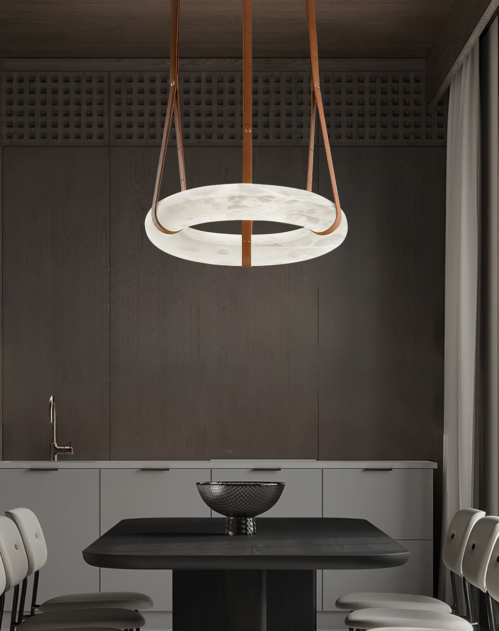 Alabaster-Ring-Hängeleuchte mit LED, Naturstein in Braun bis Gold, 3000K–6000K