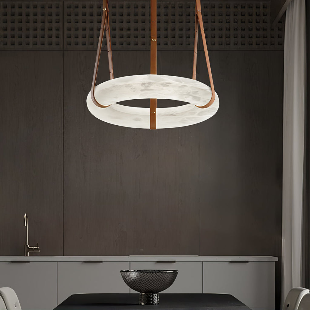 Alabaster-Ring-Hängeleuchte mit LED, Naturstein in Braun bis Gold, 3000K–6000K