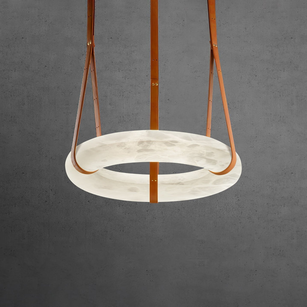 Alabaster-Ring-Hängeleuchte mit LED, Naturstein in Braun bis Gold, 3000K–6000K