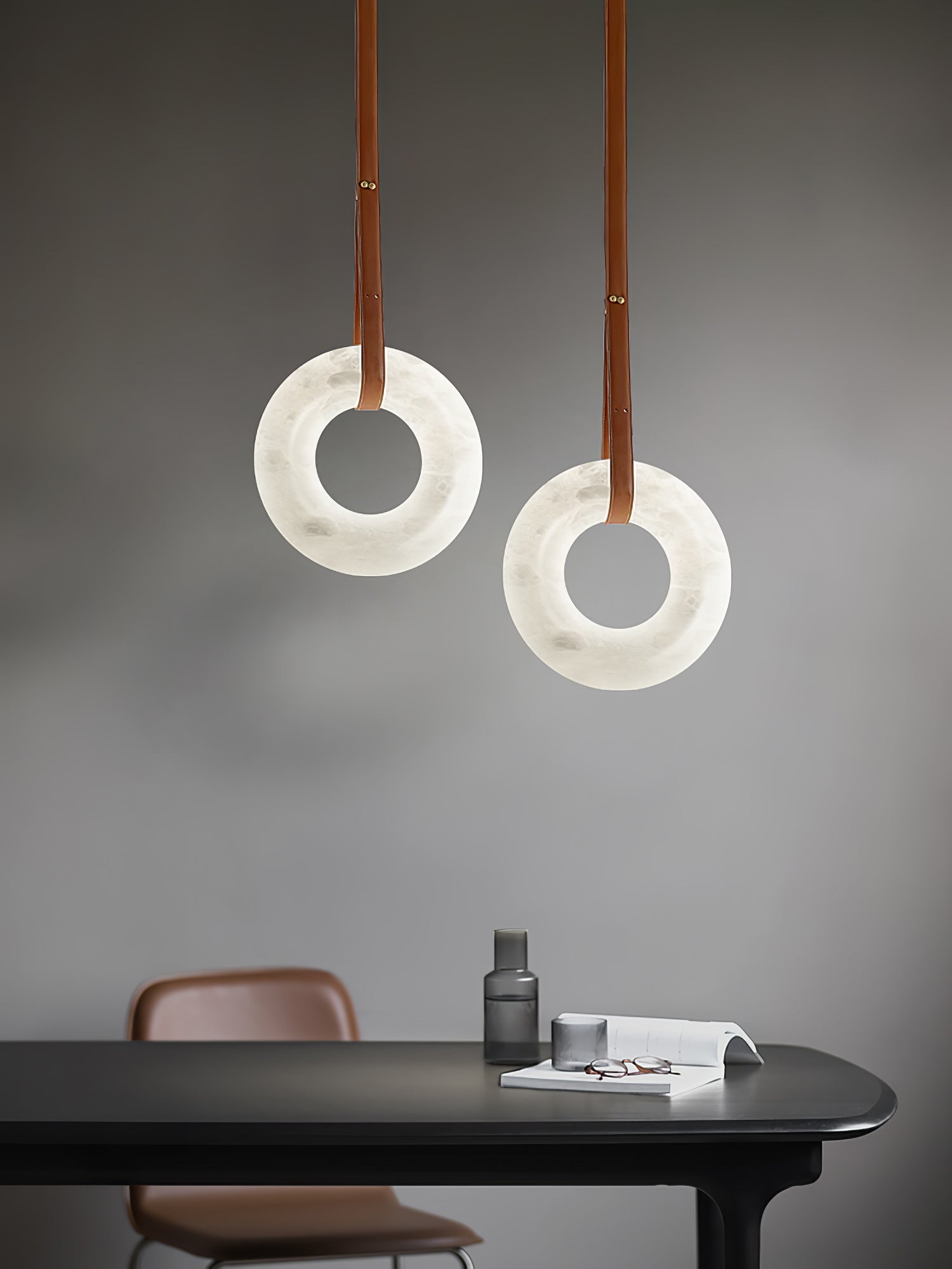 Alabaster-Ring-Hängeleuchte mit LED, Naturstein in Braun bis Gold, 3000K–6000K